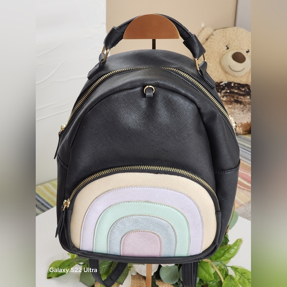 Stylish Black Backpack with Pastel Accents
